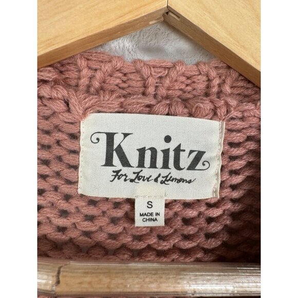For Love And Lemons Knitz Crochet Sweater Dress chunky knit Dusty Pink Sz S - Picture 2 of 9
